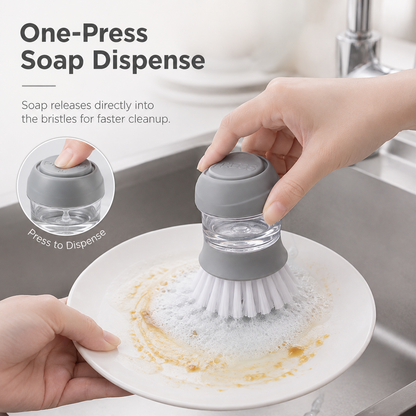 🎉 50k+ Sold 🧼 Soap Dispensing Dish Brush with Holder for Kitchen Sink & Cookware Cleaning