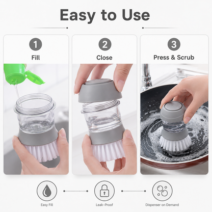 🎉 50k+ Sold 🧼 Soap Dispensing Dish Brush with Holder for Kitchen Sink & Cookware Cleaning