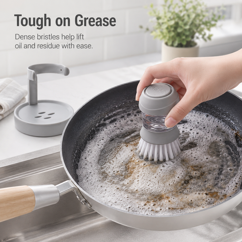 🎉 50k+ Sold 🧼 Soap Dispensing Dish Brush with Holder for Kitchen Sink & Cookware Cleaning