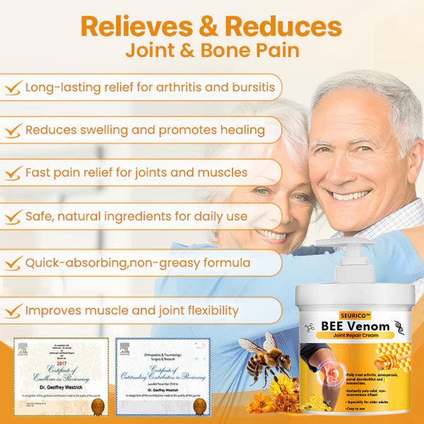 ✅ Official Store: SEURICO™ Bee Venom Joint Repair Cream 👨‍⚕️ American Orthopaedic Association (AOA) Approved (Reduces joint swelling, pain, stiffness, redness, warmth, soreness, and joint fatigue).